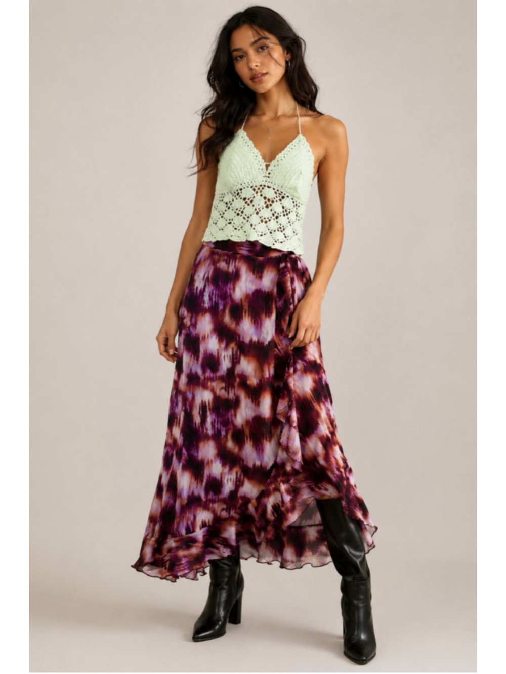 Old Navy High-Waisted Ruffle-Trim Maxi Skirt - Purple Abstract Ikat Sz M